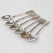 A set of six Victorian silver teaspoons in the Fiddle pattern, 3.9oz