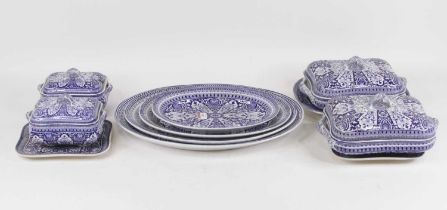 A pair of Victorian blue & white tureens and covers each of shaped rectangular form having strapwork