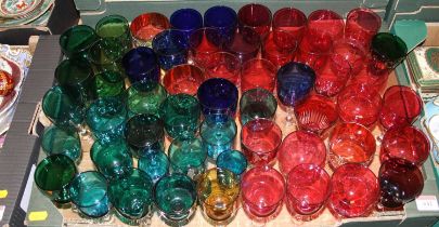 A collection of Victorian and later glassware to include etched cranberry glass goblets and green