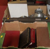 Two boxes of miscellaneous metalware to include cased and loose flatware