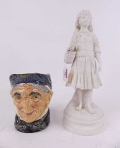 A Parian ware figure of a girl holding a basket, height 38cm, together with a Royal Doulton