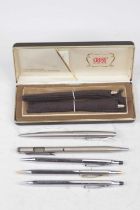A 14ct gold plated Cross ballpoint pen with matching propelling pencil, boxed, together with various