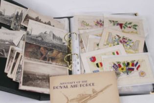 A collection of postcards, to include WWI silk examples, topographical views and John Player &