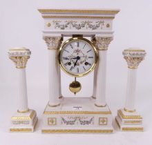 A Franklin Mint neo-classical style matt porcelain three-piece clock garniture, height 36cm