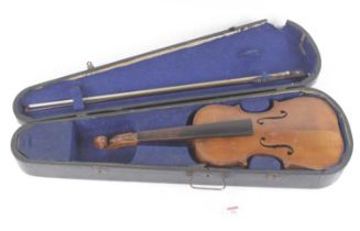 A Hopf violin, having a two-piece front and back, length 58cm, cased with bow