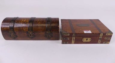 A 19th century mahogany box having brass capped corners, width 22cm, together with a Victorian