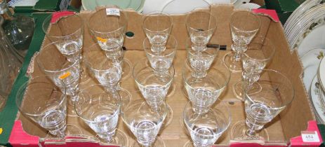 A set of six Hadeland Tangen glass goblets, each having a conical bowl on knopped stem and folded