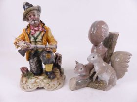 A Capo di Monte figure of a man kneeling holding a blunderbuss, height 30cm, together with a Spanish