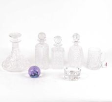 A Stuart Crystal ships decanter and stopper; together with three other decanters and stoppers; cut