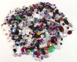 A box of mixed loose stones, to include moonstone, opal doublet, amethyst, citrine, blue topaz,