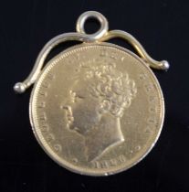 Great Britain, 1826 gold full sovereign, George IV bare head above date, rev; crowned and draped