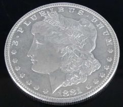 United States of America, 1881 silver Morgan dollar, obv; Liberty head above date, rev; spread-eagle