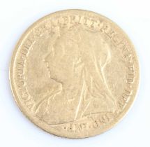 Great Britain, 1898 gold half sovereign, Victoria veiled bust, rev: St George and Dragon above date.
