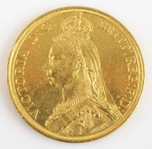 Great Britain, 1887 gold two pound coin, Victoria jubilee bust, rev; St George and Dragon above