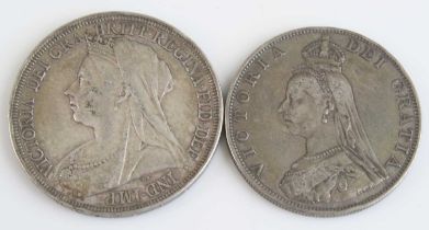 Great Britain, 1887 double florin, Victoria jubilee bust, rev; crowned quartered shields with