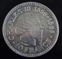 Monaco, Accession of Prince Charles III 1969 10 francs, obv: Charles III facing right with