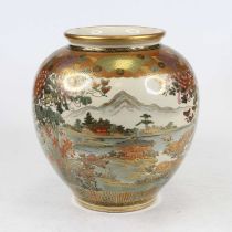 A Japanese Meiji period (1868-1912) satsuma vase of squat baluster form, painted with flowers and