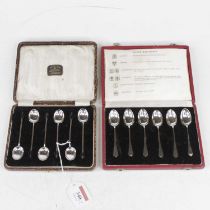 A set of six George VI silver coffee bean spoons, in faux crocodile skin case; together with a set