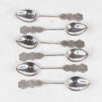 A set of six mid-20th century Chinese white metal teaspoons, each having a faux bamboo stem with