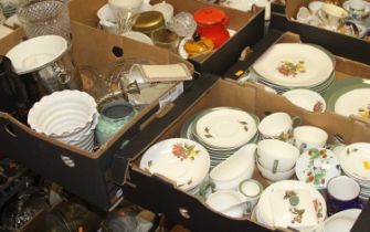 Four boxes of miscellaneous items to include Wedgwood Covent Garden pattern table wares, Edinburgh