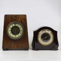 An Art Deco Smiths bakelite cased mantel clock, having a painted chapter ring with Arabic numerals