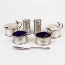 A George VI silver six-piece cruet, to include a pair of open salts and pair of mustards, each