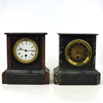 A Victorian black slate and rouge marble cased mantel clock, of typical form having an enamelled