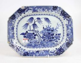 A Chinese export blue & white meat plate of canted rectangular shape, underglaze decorated with a