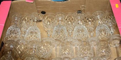 A box of miscellaneous glass ware to include Webb cut crystal wine hocks