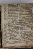 An antique bible, signed Thomas Wolfson, and dated 1826, full bound in tan leather