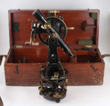 A large lacquered brass and iron surveyor's theodolite, the platform with maker's label for W