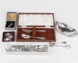 A George V silver christening set, comprising fork and spoon, in fitted case; together with