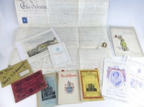 A collection of Bury St Edmunds related ephemera, comprising an 1865 land indenture for a property