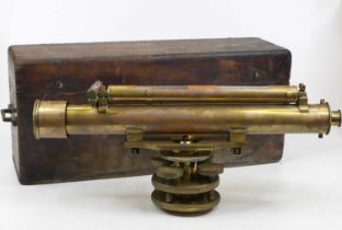 A 19th century Thomas Street & Son brass theodolite, with bubble level above tube with rack and