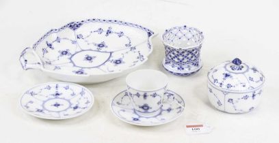 A collection of Royal Copenhagen table wares in the Blue Lace pattern comprising leaf shaped dish,