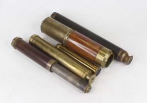 A late 19th century mahogany clad and lacquered brass four drawer pocket telescope, 57cm (extended),