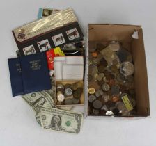 A mixed lot of stamps, first day covers, coins and bank notes