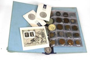 A small collection of mainly circulated coinage in presentation folder together with two Queen