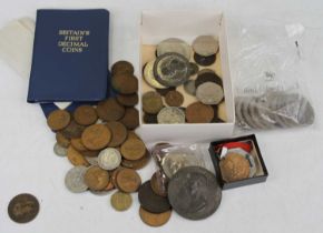 A collection of British coins, tokens and medals to include William Pitt 1864 token, along with