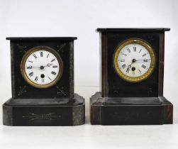 A Victorian black slate and rouge marble cased mantel clock, of typical form, having an enamelled