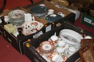 Three boxes of miscellaneous items, to include a Paragon bone china part tea service in the