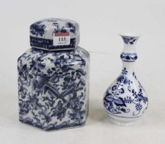 A Chinese blue & white ginger jar and cover of hexagonal shape, underglaze decorated with flowers,