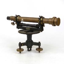 A 19th century German lacquered brass surveyor's theodolite, the tube with rack and pinion focus