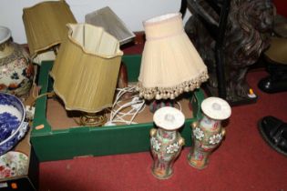 A box of table lamps to include glass and hard stone examples