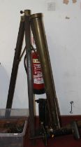 A large late 19th/early 20th century lacquered brass astrologer's telescope, the 130cm brass tube