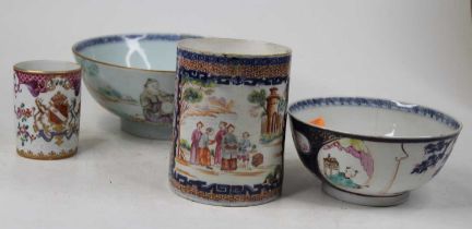 A collection of ceramics to include an 18th century Chinese export porcelain tankard, a Samson