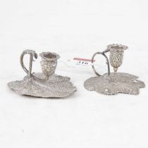 A pair of George IV silver novelty miniature chambersticks, each having a single sconce with loop