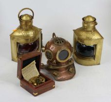 A pair of nautical style copper lanterns, one labelled port and one starboard,height 25cm,