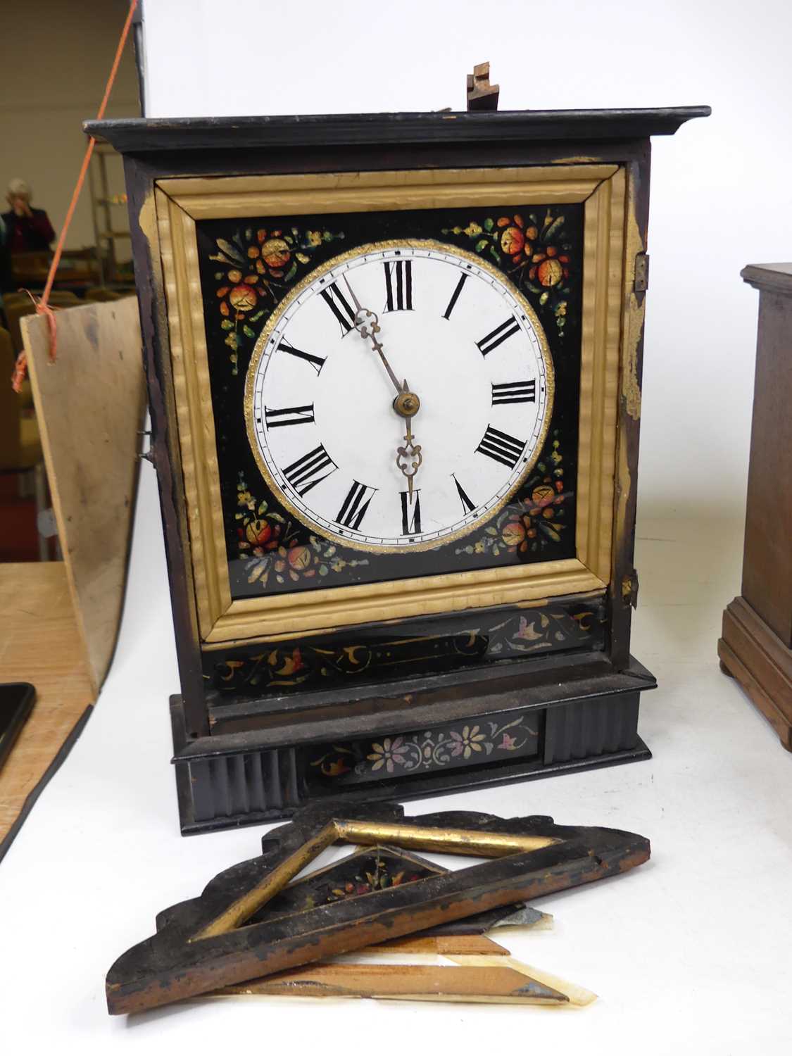 A Victorian walnut and ebonised cased drum head mantel clock, having an enamelled dial with Roman - Image 2 of 5