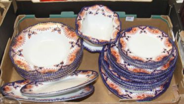 A Victorian Doulton part dinner service in the Alma pattern having a printed Crown mark verso,